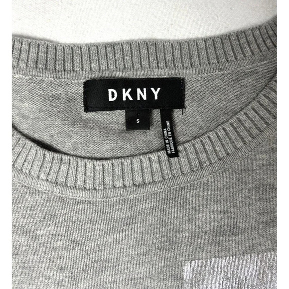 DKNY Women's Size Small Sweater Dress Logo Gray Metallic Streetwear 90s - Picture 10 of 11